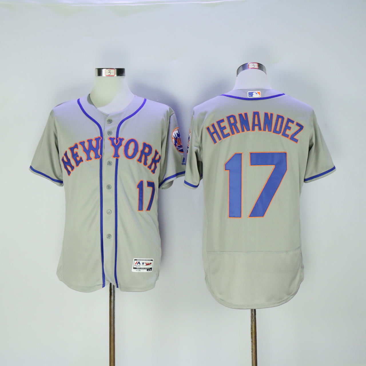 Men New York Mets 17 Hernandez Grey Throwback Elite MLB Jerseys
